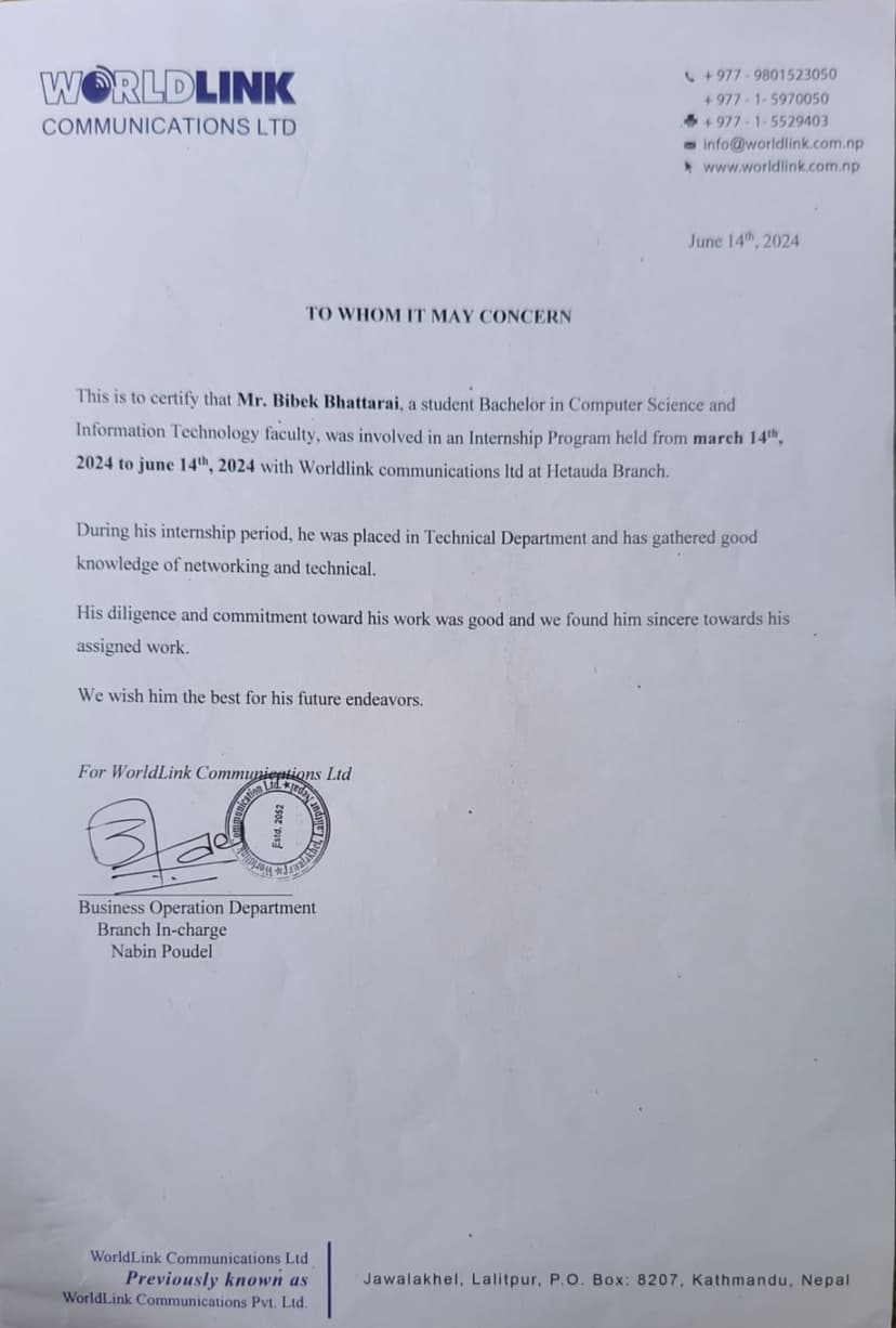 Internship Certificate